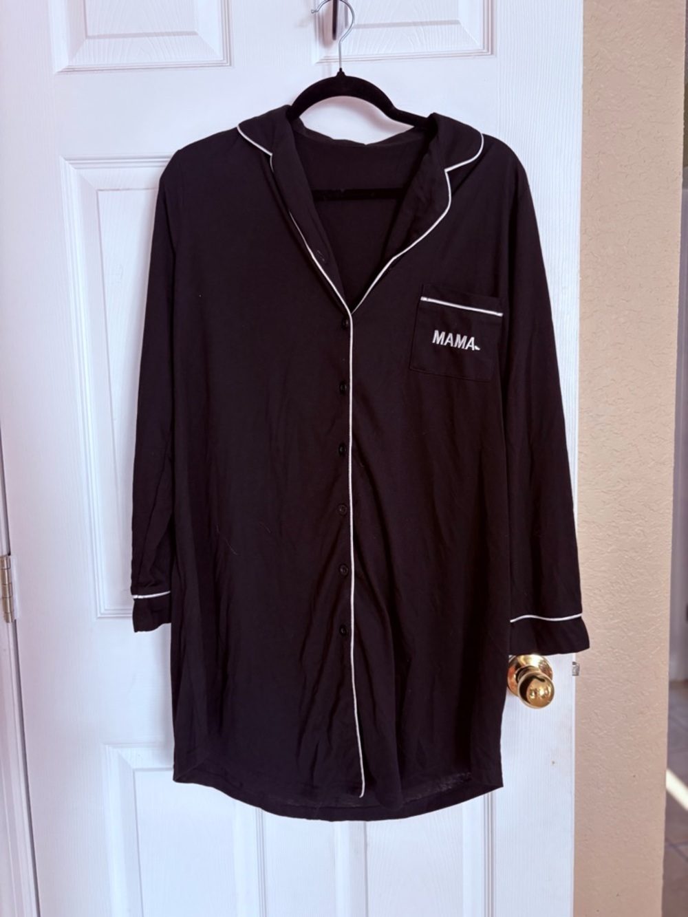 Black Mama Pajama Top Large Button Down Sleep Shirt Lounge NWOT